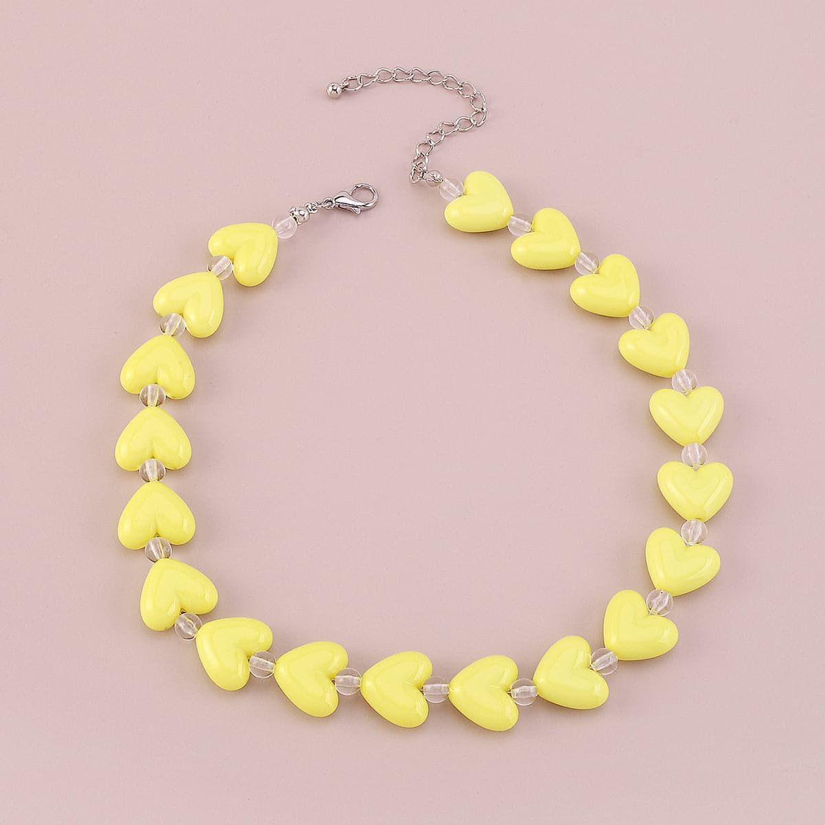 Yellow & Clear Heart Station Choker Necklace