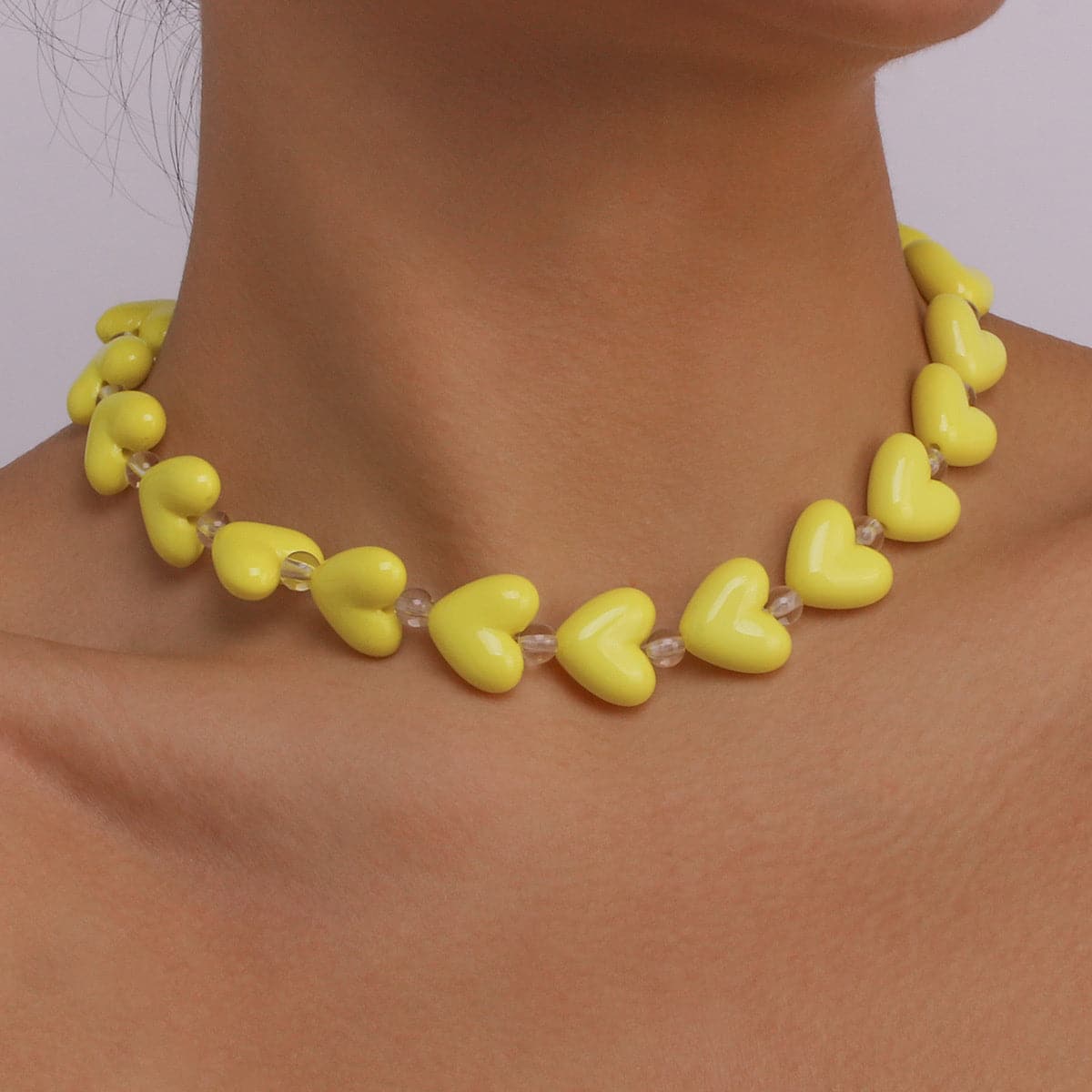 Yellow & Clear Heart Station Choker Necklace
