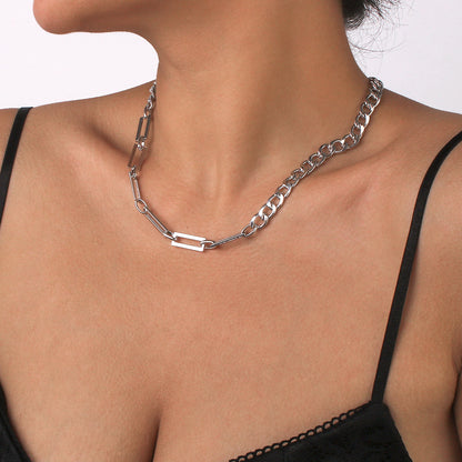 Silver-Plated Open Rectangle Chain, silver pendant necklace for women, elegant gift for her, front view