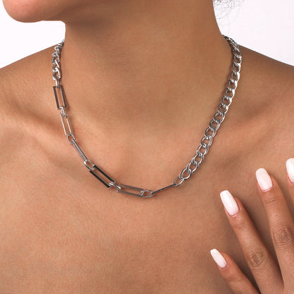 Silver-Plated Open Rectangle Chain, silver pendant necklace for women, elegant gift for her, detail close-up