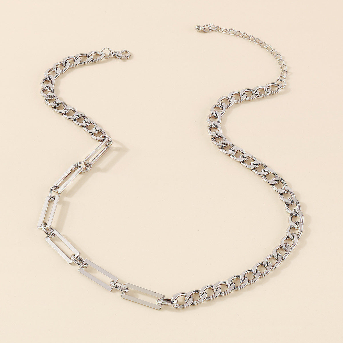 Silver-Plated Open Rectangle Chain, silver pendant necklace for women, elegant gift for her, lifestyle look