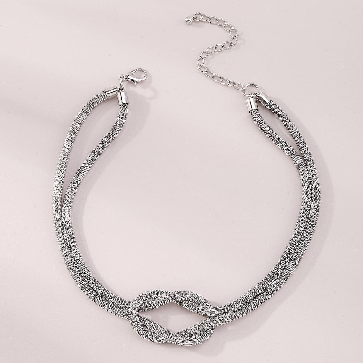 Silver-Plated Knot Layered Snake Chain Necklace