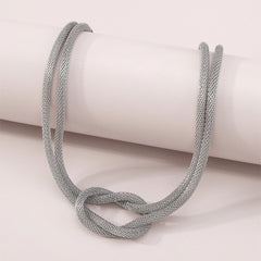 Silver-Plated Knot Layered Snake Chain Necklace