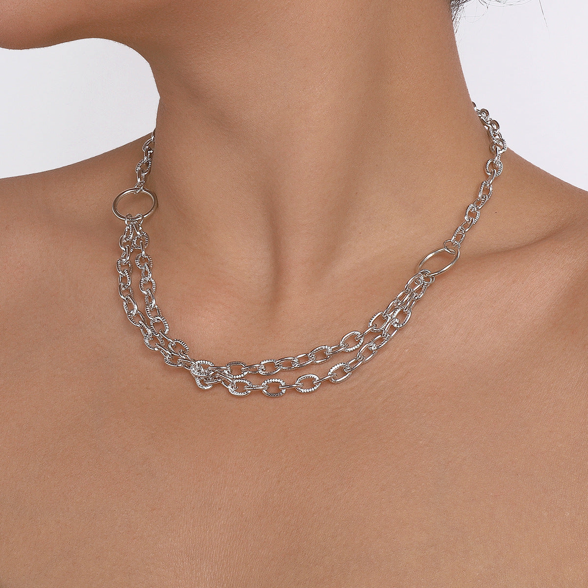 Silver-Plated Dual-Layer Cable Chain Necklace