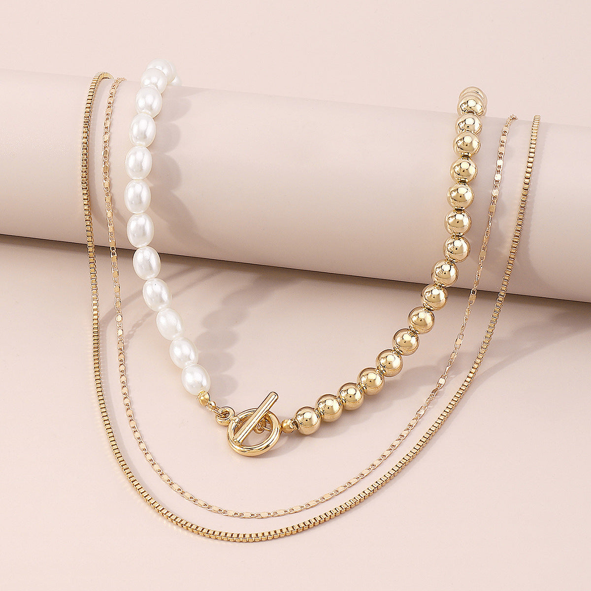 Pearl & 18K Gold-Plated Toggle Layered Necklace Set