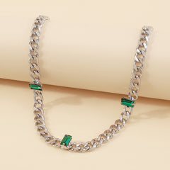 Green Crystal & Silver-Plated Curb-Chain Station Choker Necklace