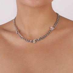 Crystal & Silver-Plated Curb Chain Necklace