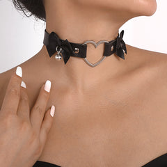 Black Polystyrene & Silver-Plated Heart Bell Choker Necklace
