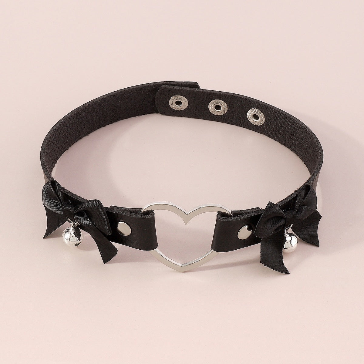 Black Polystyrene & Silver-Plated Heart Bell Choker Necklace