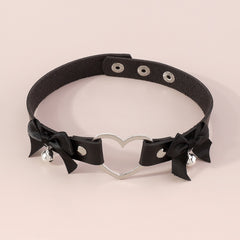 Black Polystyrene & Silver-Plated Heart Bell Choker Necklace