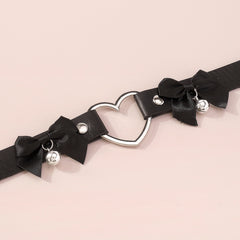 Black Polystyrene & Silver-Plated Heart Bell Choker Necklace