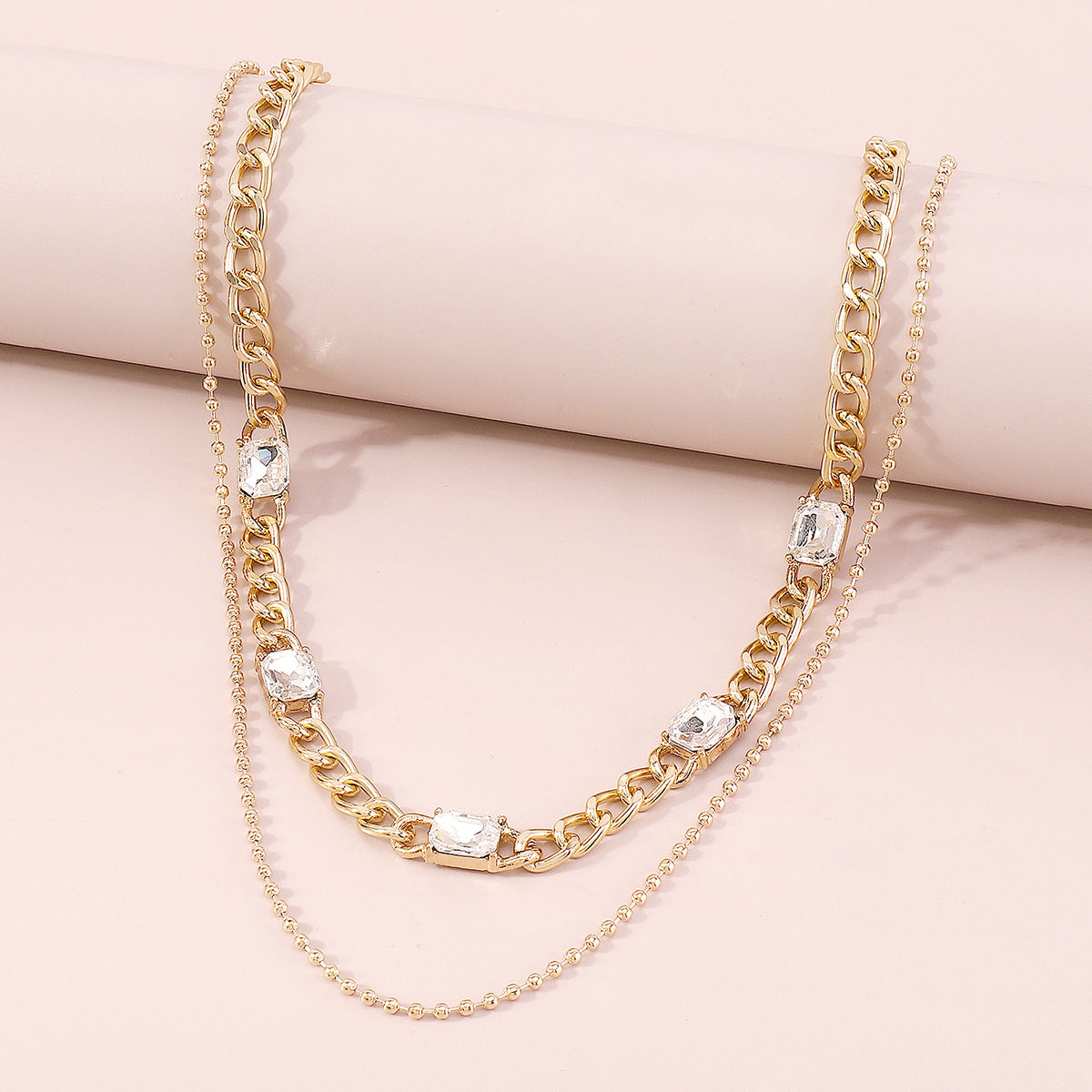 Crystal & 18K Gold-Plated Dual-Chain Station Layered Necklace