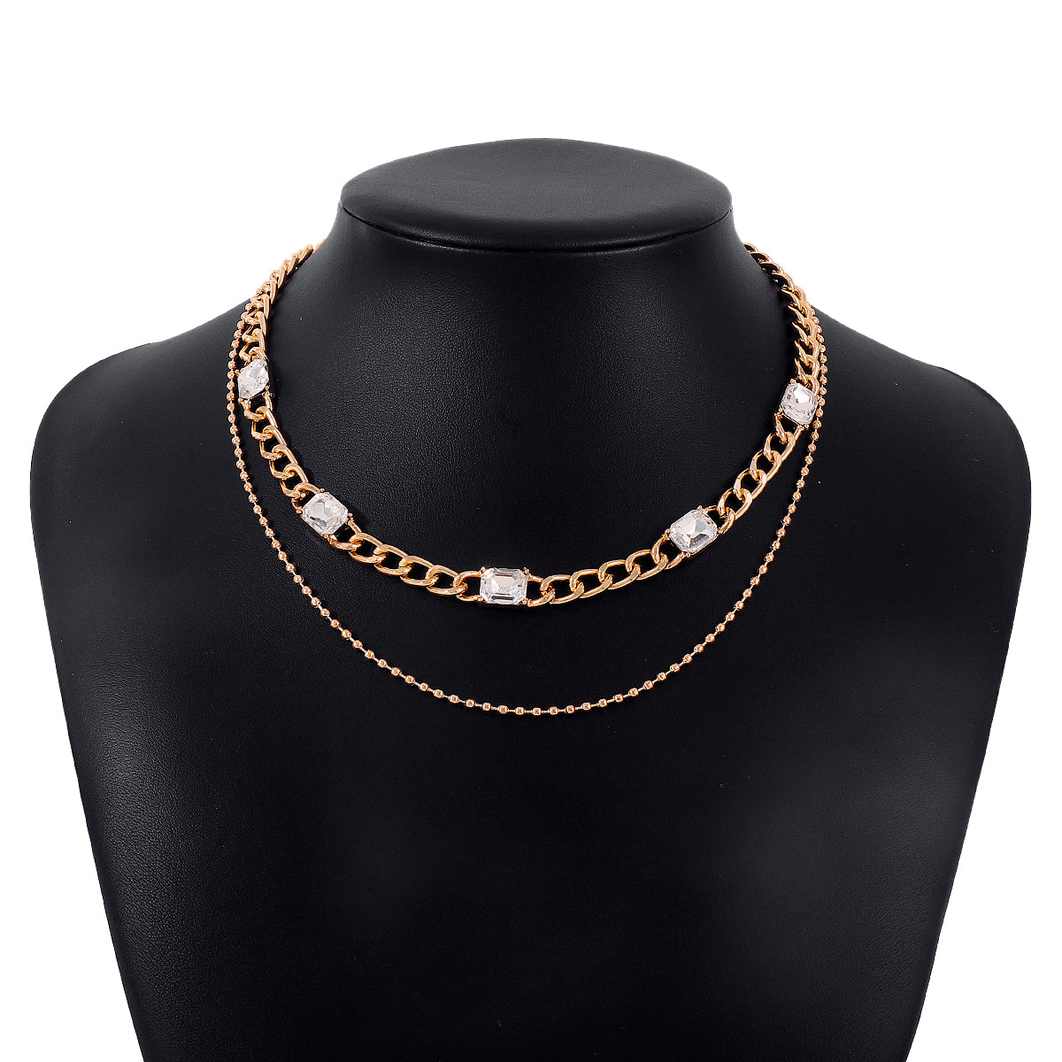 Crystal & 18K Gold-Plated Dual-Chain Station Layered Necklace
