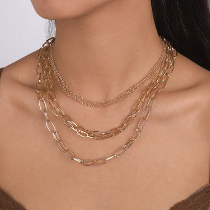 18K Gold-Plated Layered Curb Chain Necklace Set, jewelry gift sets for women, elegant gift for her, front view