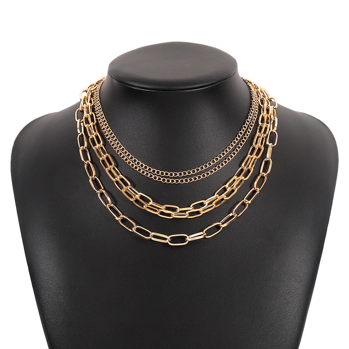 18K Gold-Plated Layered Curb Chain Necklace Set