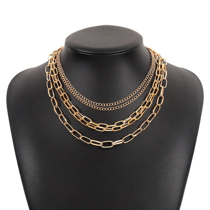 18K Gold-Plated Layered Curb Chain Necklace Set, jewelry gift sets for women, elegant gift for her, styled look