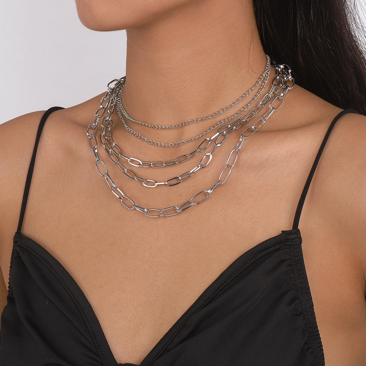 Silver-Plated Cable Chain Necklace Set, jewelry gift sets for women, botanical inspired, front view