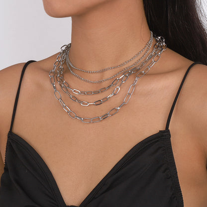 Silver-Plated Cable Chain Necklace Set, jewelry gift sets for women, botanical inspired, front view