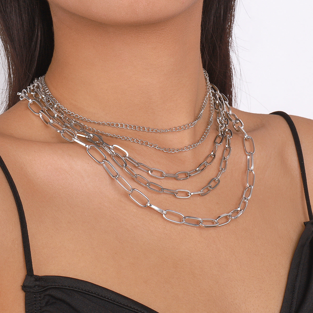 Silver-Plated Cable Chain Necklace Set