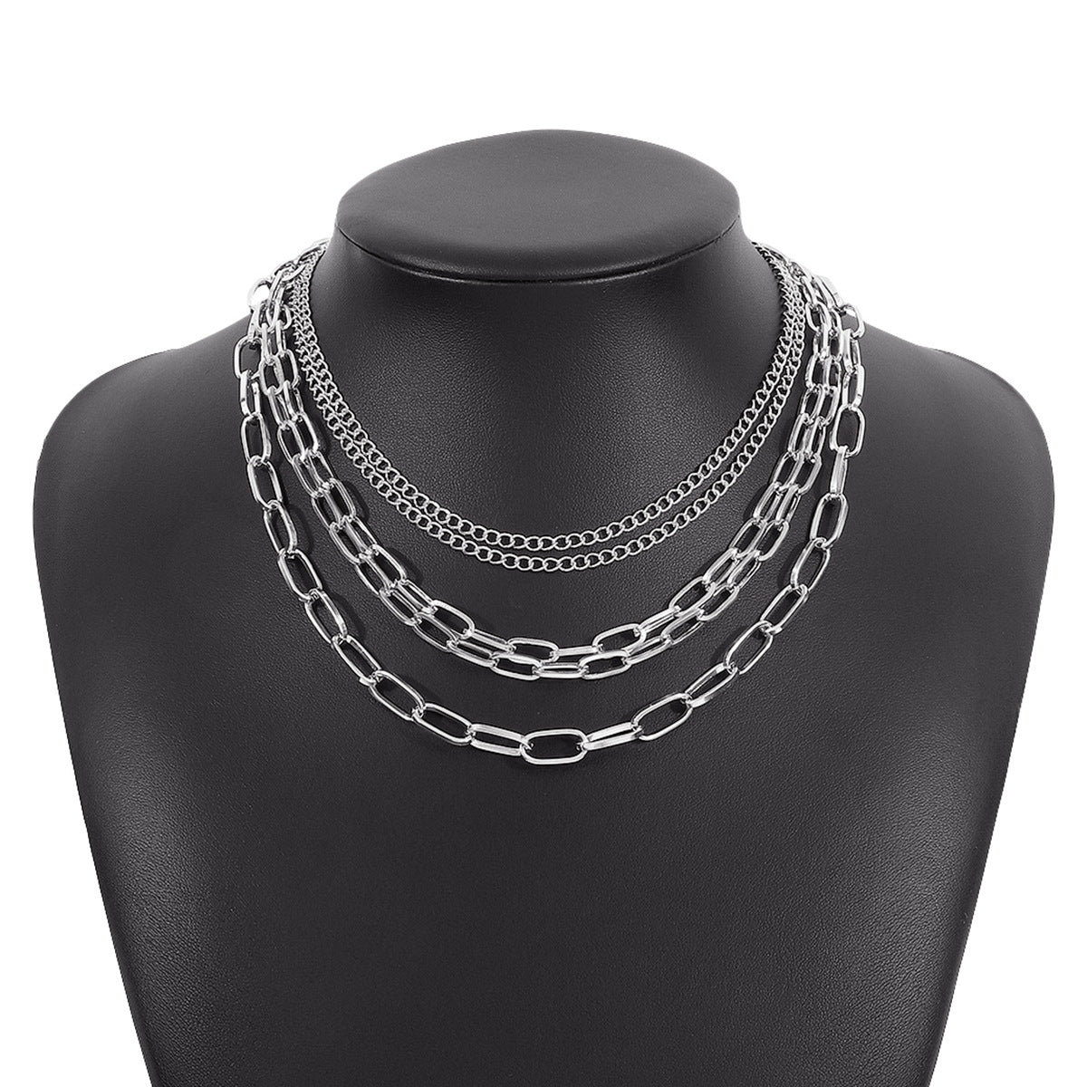 Silver-Plated Cable Chain Necklace Set