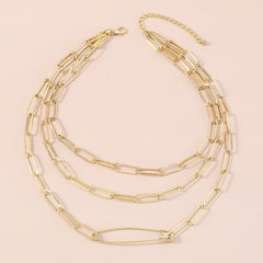 18K Gold-Plated Pin Layered Chain Necklace