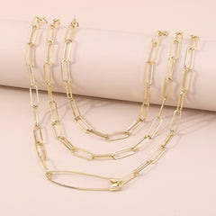 18K Gold-Plated Pin Layered Chain Necklace