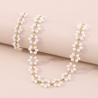 Pearl and 18K Gold-Plated Flower Station Necklace and Bracelet Set, gold bracelet for women, lifestyle look