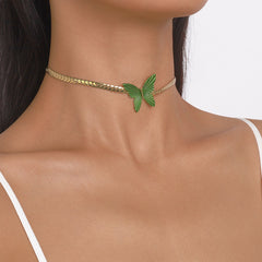 Green Enamel & 18K Gold-Plated Butterfly Choker