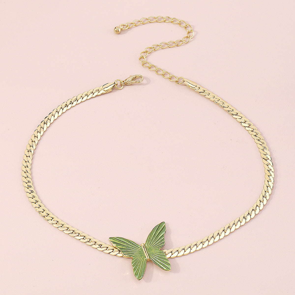 Green Enamel & 18K Gold-Plated Butterfly Choker