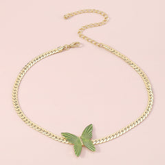 Green Enamel & 18K Gold-Plated Butterfly Choker