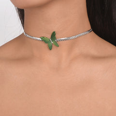 Green Enamel & Silver-Plated Butterfly Choker