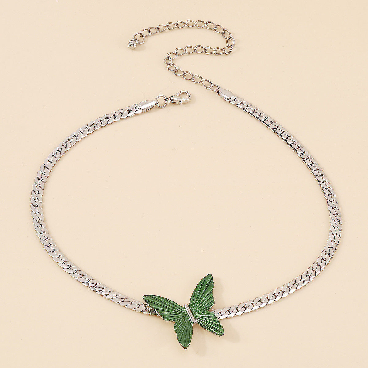Green Enamel & Silver-Plated Butterfly Choker