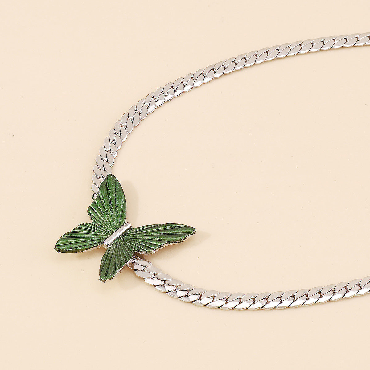 Green Enamel & Silver-Plated Butterfly Choker