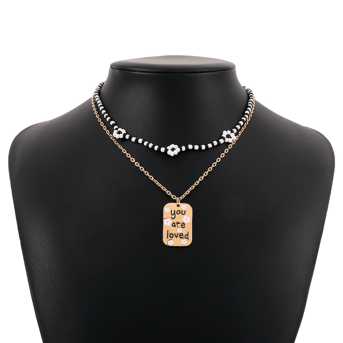 Black Howlite & Enamel 18K Gold-Plated Flower Layered Pendant Necklace