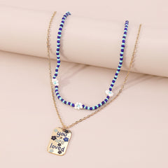 Blue Howlite & 18K Gold-Plated Flower Layered Pendant Necklace