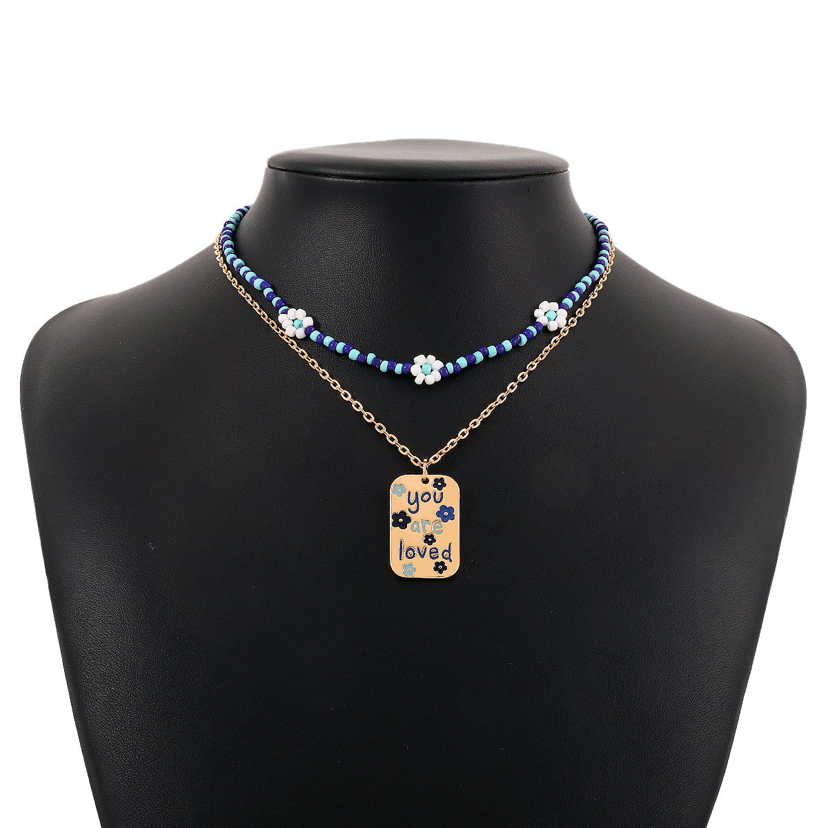 Blue Howlite & 18K Gold-Plated Flower Layered Pendant Necklace