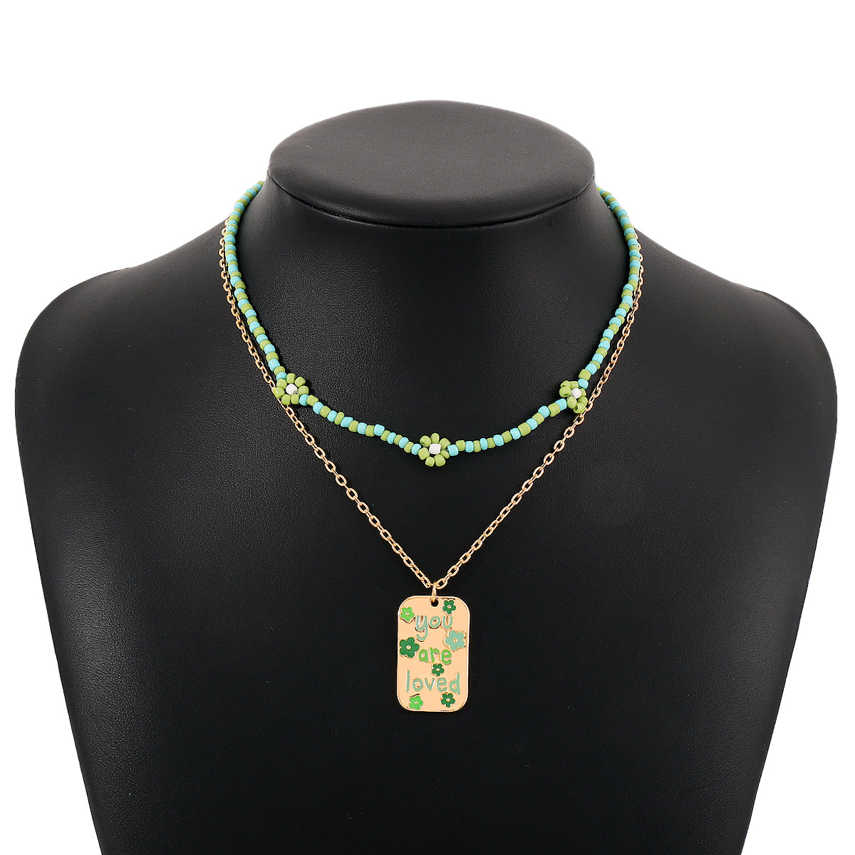 Green Howlite & Enamel 18K Gold-Plated Flower Layered Pendant Necklace