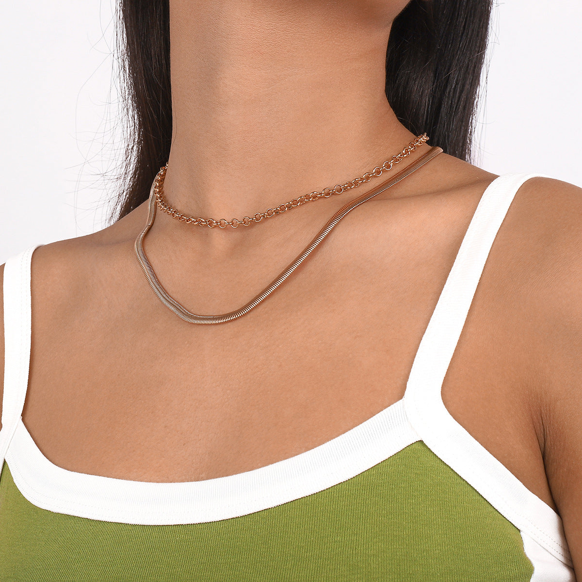 18K Gold-Plated Herringbone Chain Layered Necklace