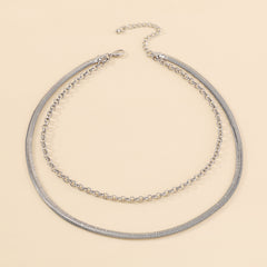 Silver-Plated Herringbone Chain Layered Necklace