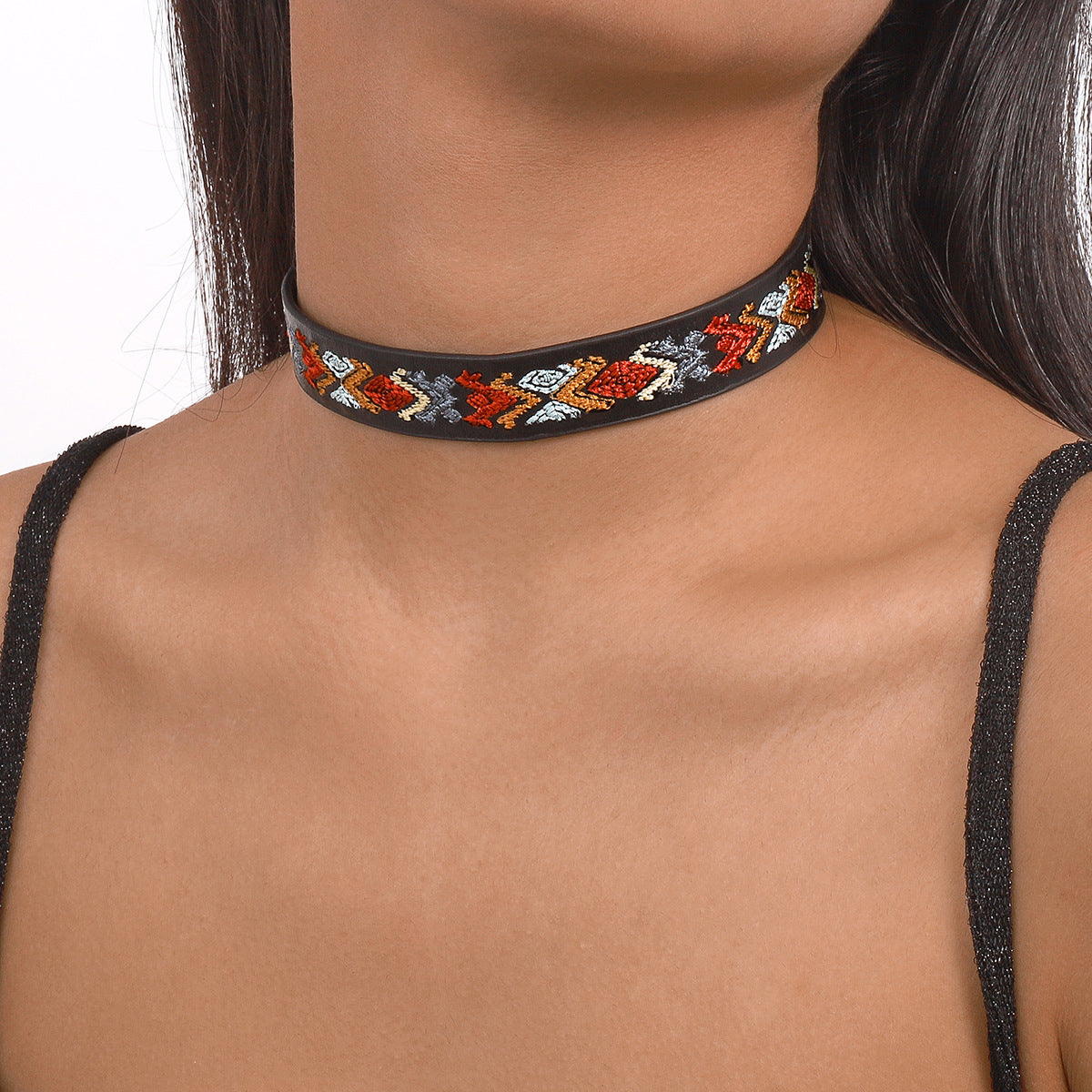 Black and Multicolor Boho Choker Necklace, chunky choker necklace, elegant gift for her, lifestyle look