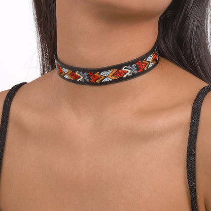 Black and Multicolor Boho Choker Necklace, chunky choker necklace, elegant gift for her, lifestyle look