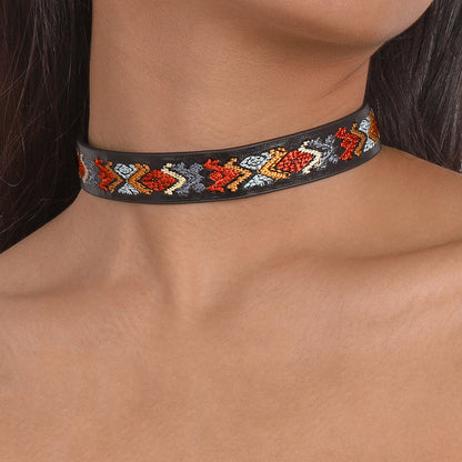 Black and Multicolor Boho Choker Necklace, chunky choker necklace, elegant gift for her, front view