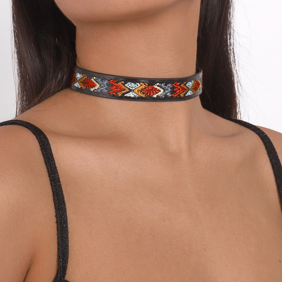 Black and Multicolor Boho Choker Necklace, chunky choker necklace, elegant gift for her, styled look