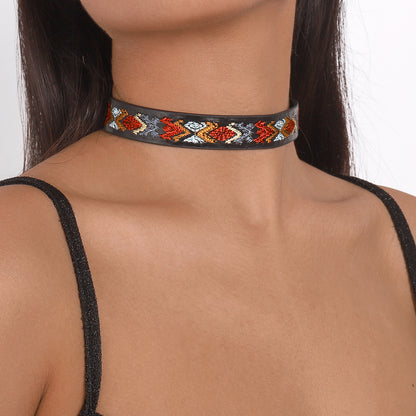 Black and Multicolor Boho Choker Necklace, chunky choker necklace, elegant gift for her, styled look