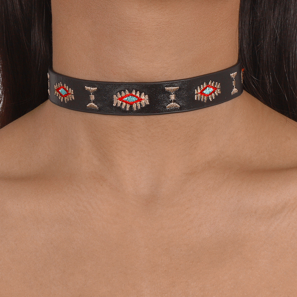 Black and Red Geometric Choker Necklace, chunky choker necklace, everyday style, front view