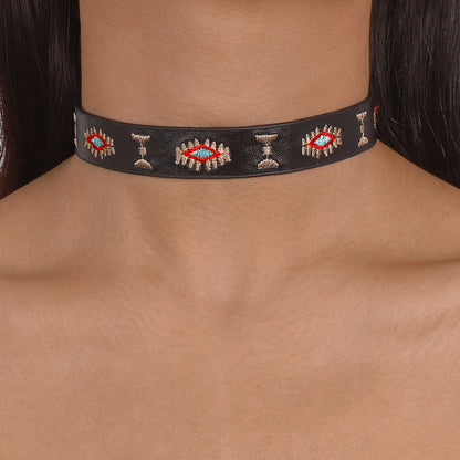 Black and Red Geometric Choker Necklace, chunky choker necklace, everyday style, front view