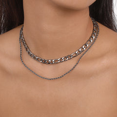 Black Curb & Twine Chain Layered Necklace