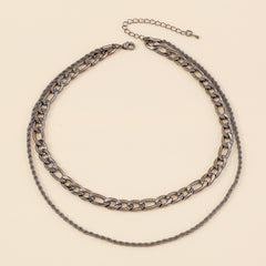 Black Curb & Twine Chain Layered Necklace