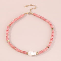 Pink Quartz & Pearl Beaded Choker Necklace