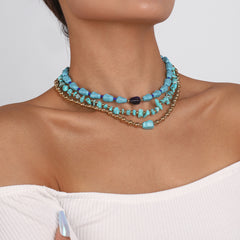 Blue Turquoise & Howlite Beaded Necklace Set